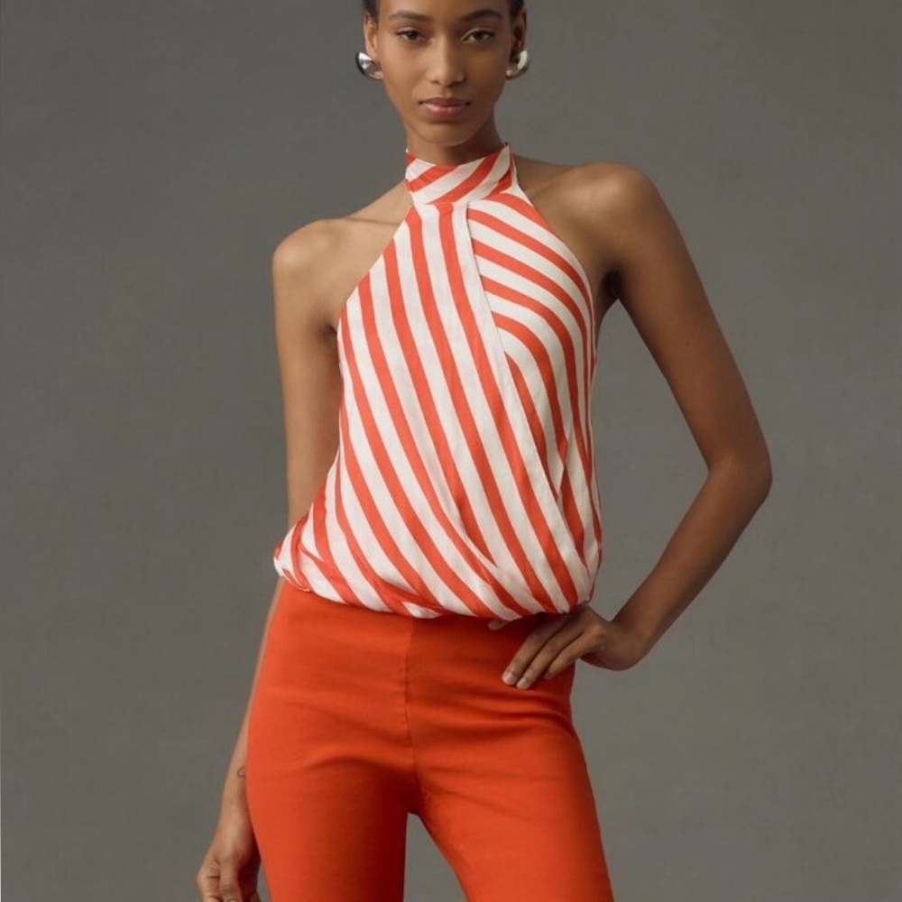 Anthropologie Red and white halter top